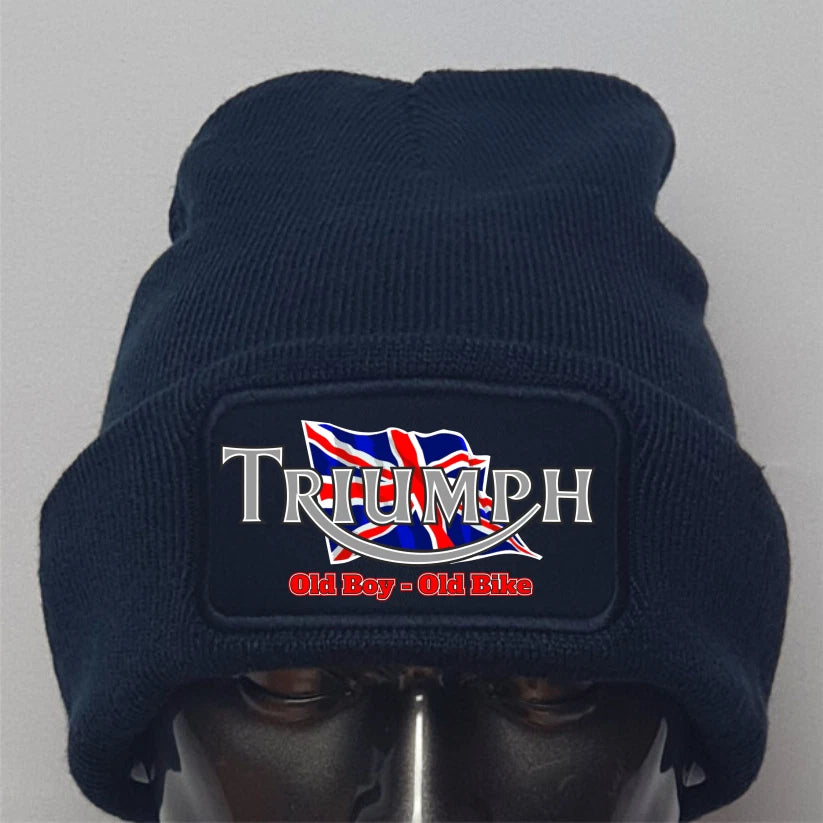 Funny Humorous Old Boy Old Bike Triumph Motorcycle Premium Quality Beanie Hat