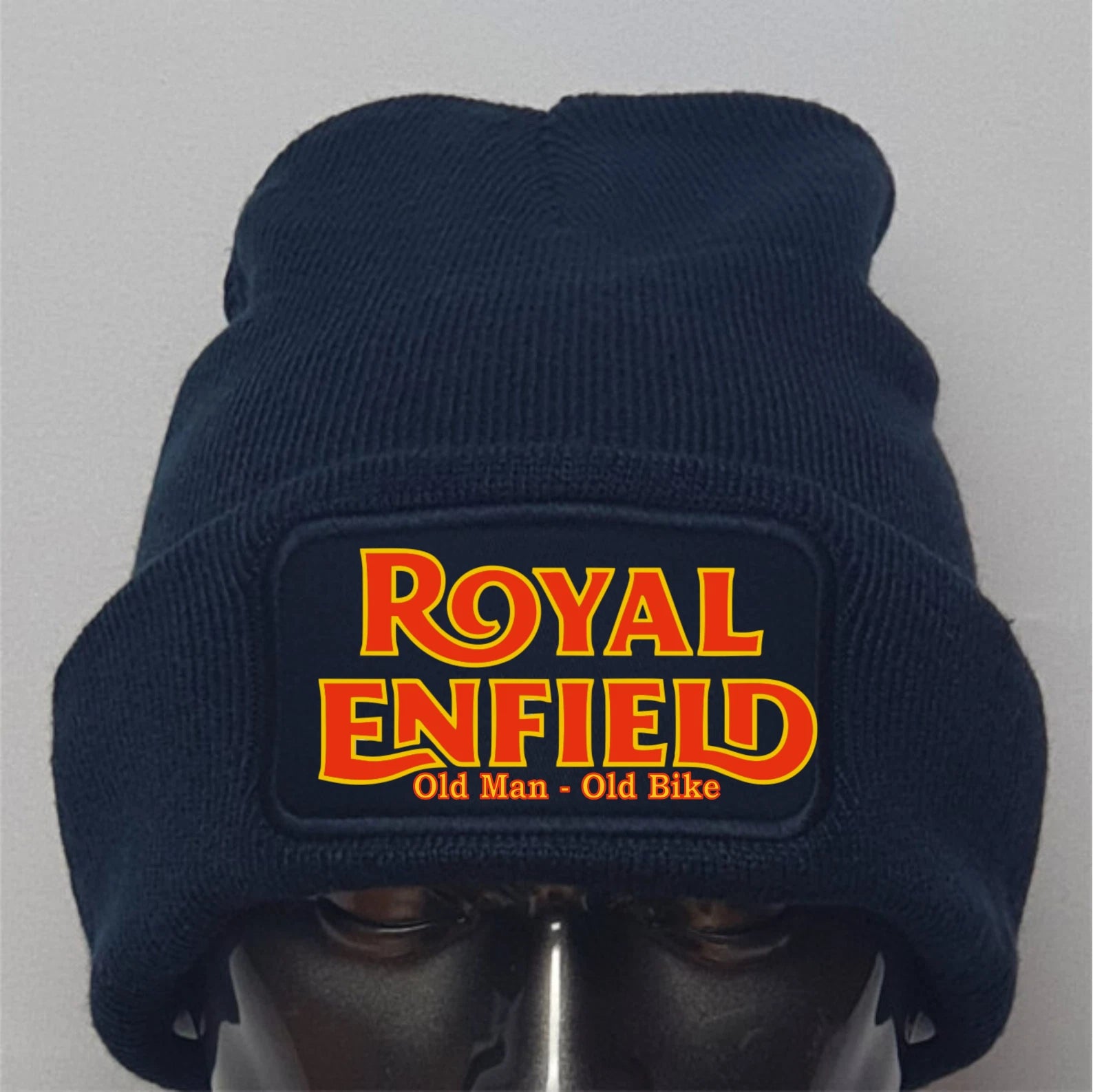Humorous Retro Royal Enfield Old Man - Old Bike Logo Motorcycle Biker Beanie Hat