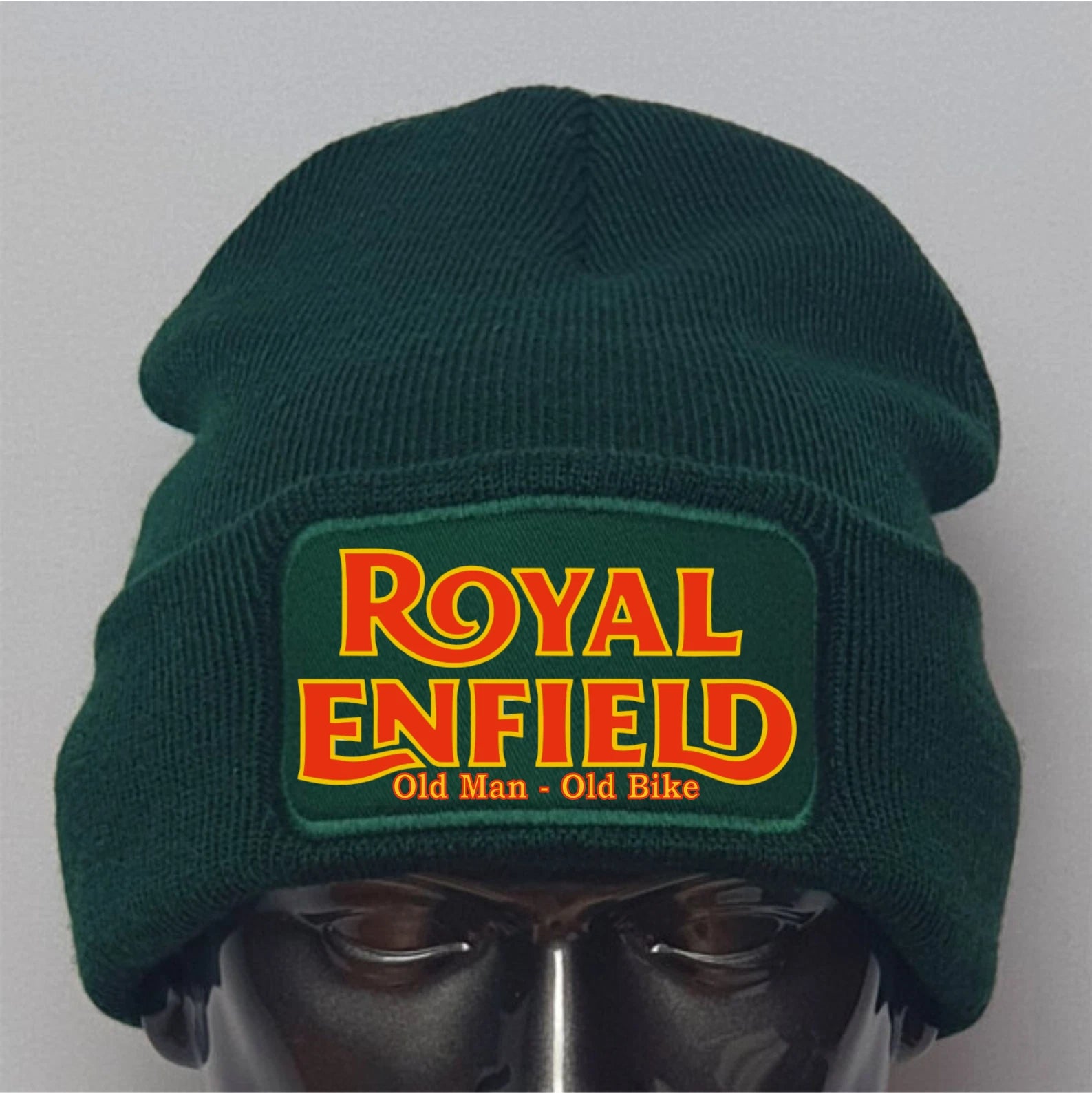 Humorous Retro Royal Enfield Old Man - Old Bike Logo Motorcycle Biker Beanie Hat