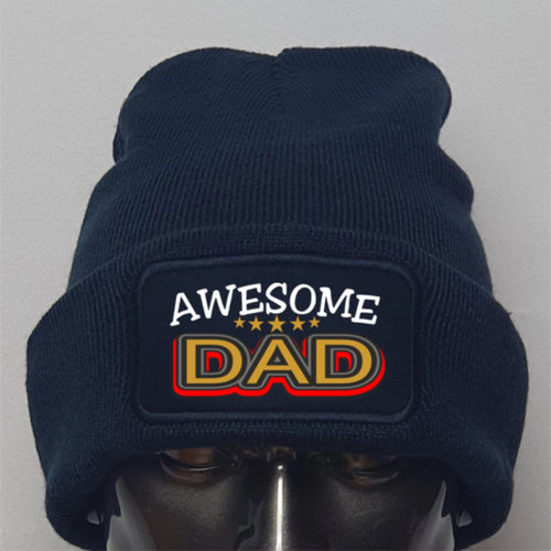 Awesom Dad text original warm beanie knitted Premium Quality Beanie Gift