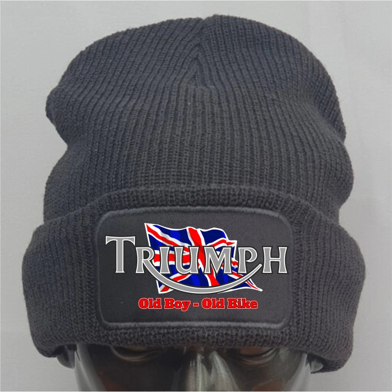 Funny Humorous Old Boy Old Bike Triumph Motorcycle Premium Quality Beanie Hat
