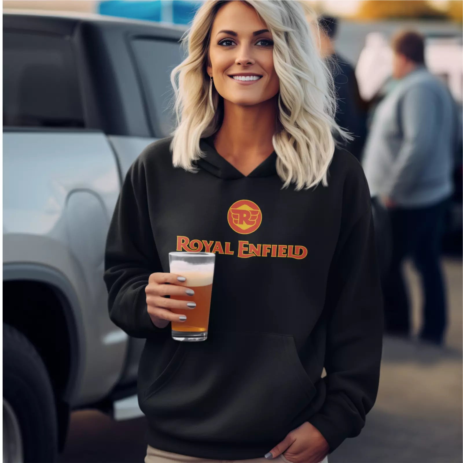 Retro Vintage Classic Royal Enfield Motorcycle Biker Premium Hooded Sweatshirt