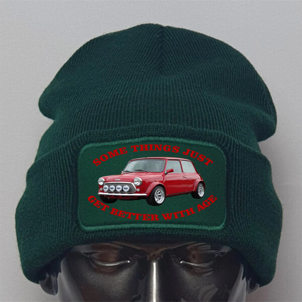 Retro Classic Mini Image Auto Motoring Better With Age Birthday Patch Beanie