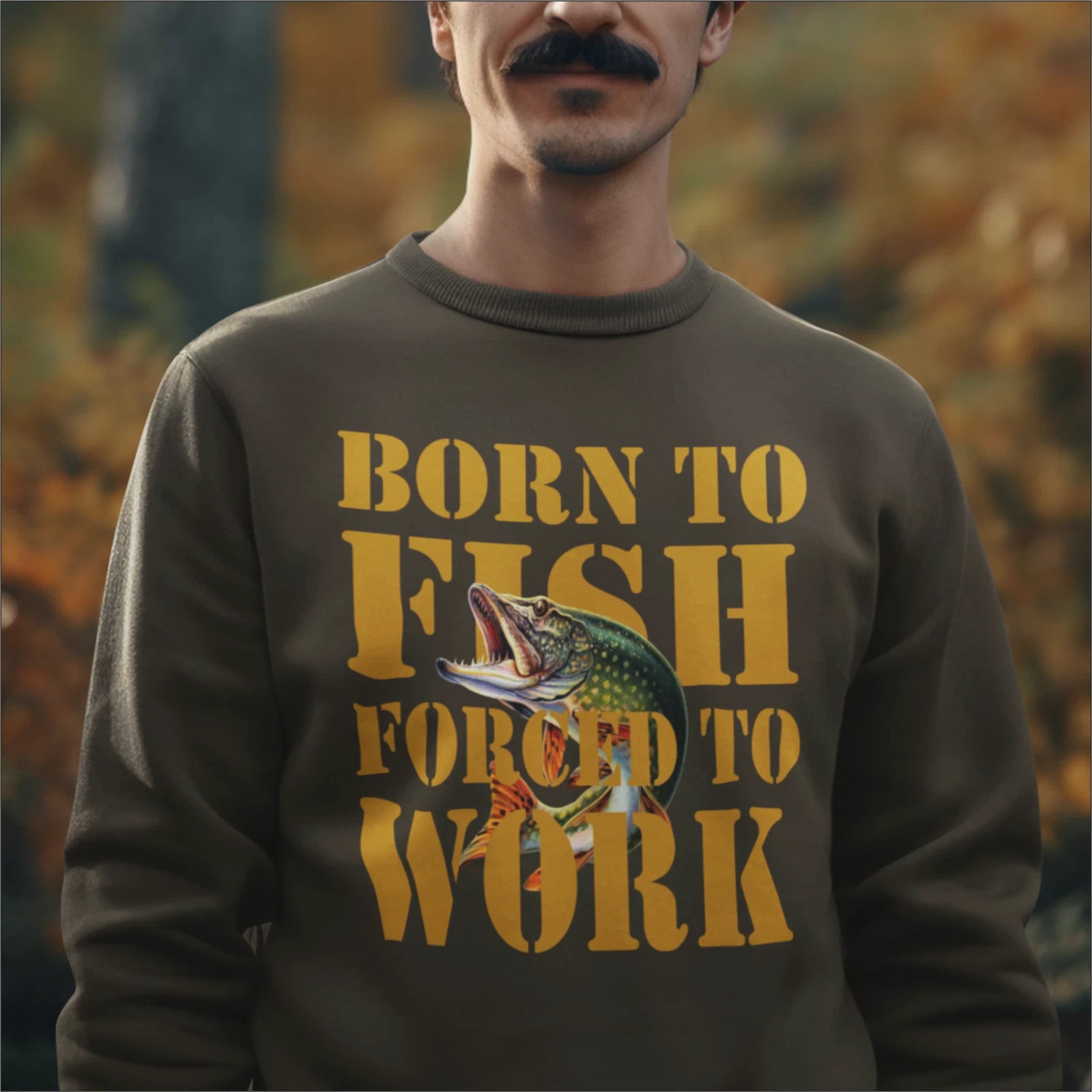 Humorous Fishing Angling Born to Fish Forced to Work Premium Quality Sweatshirt