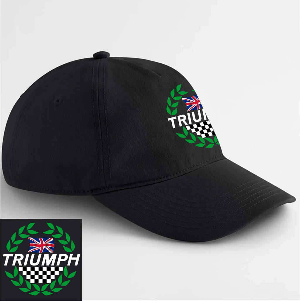 Retro Classic English  Triumph Wreath & Flag Motorcycle Logo Biker Baseball Cap