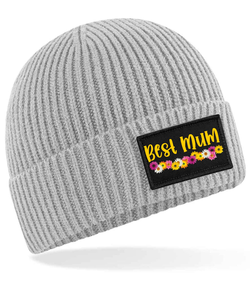 Best Mum Text & Flowers Fashion Beanie warm beanie knitted Premium Quality Gift