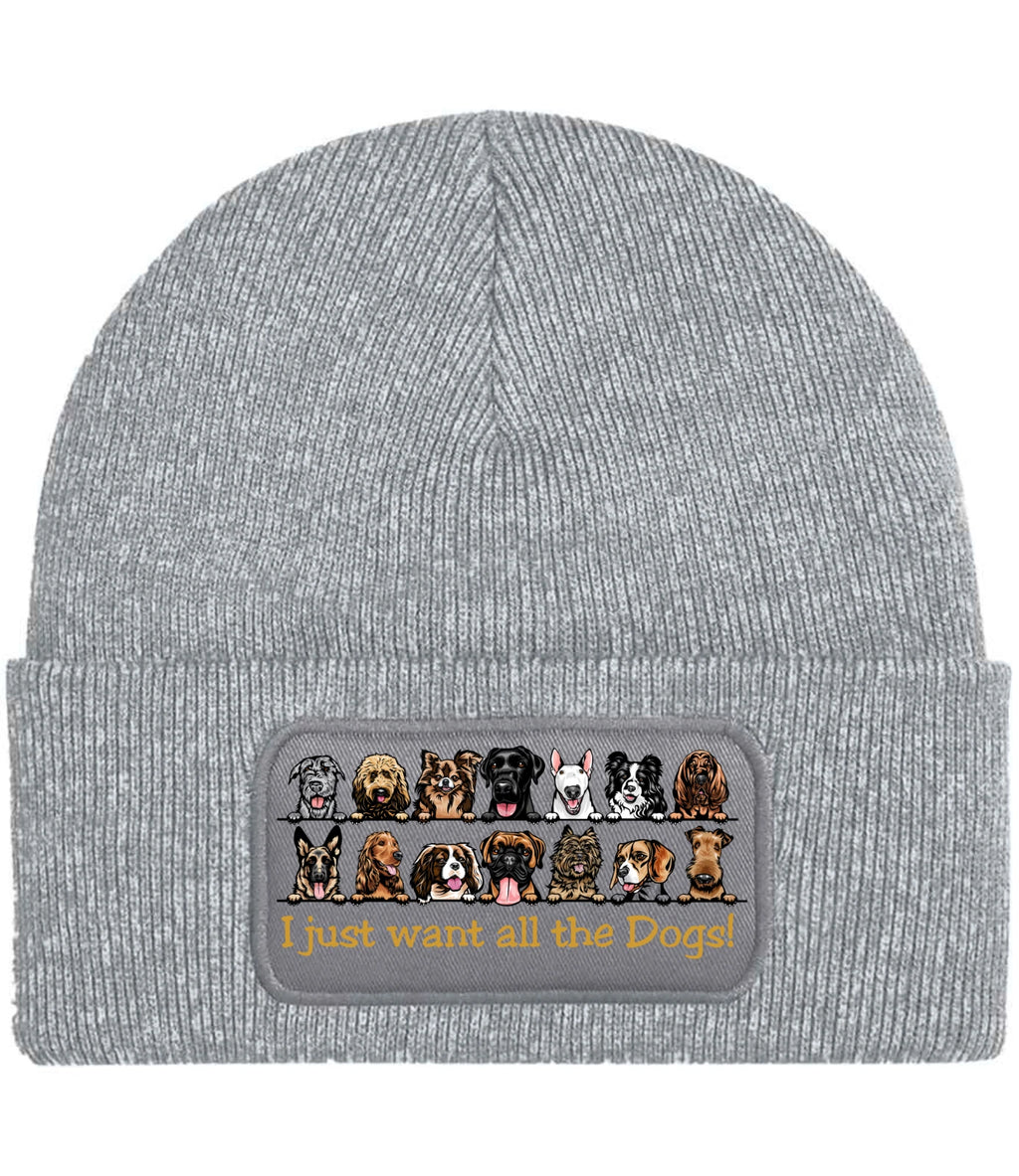 Funny I Want All The Dogs illustration and text knitted Premium Quality Beanie
