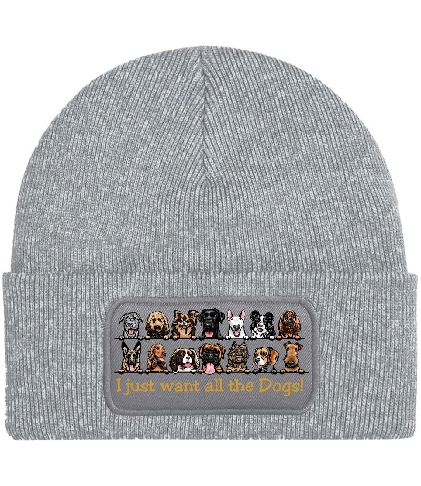Funny I Want All The Dogs illustration and text knitted Premium Quality Beanie
