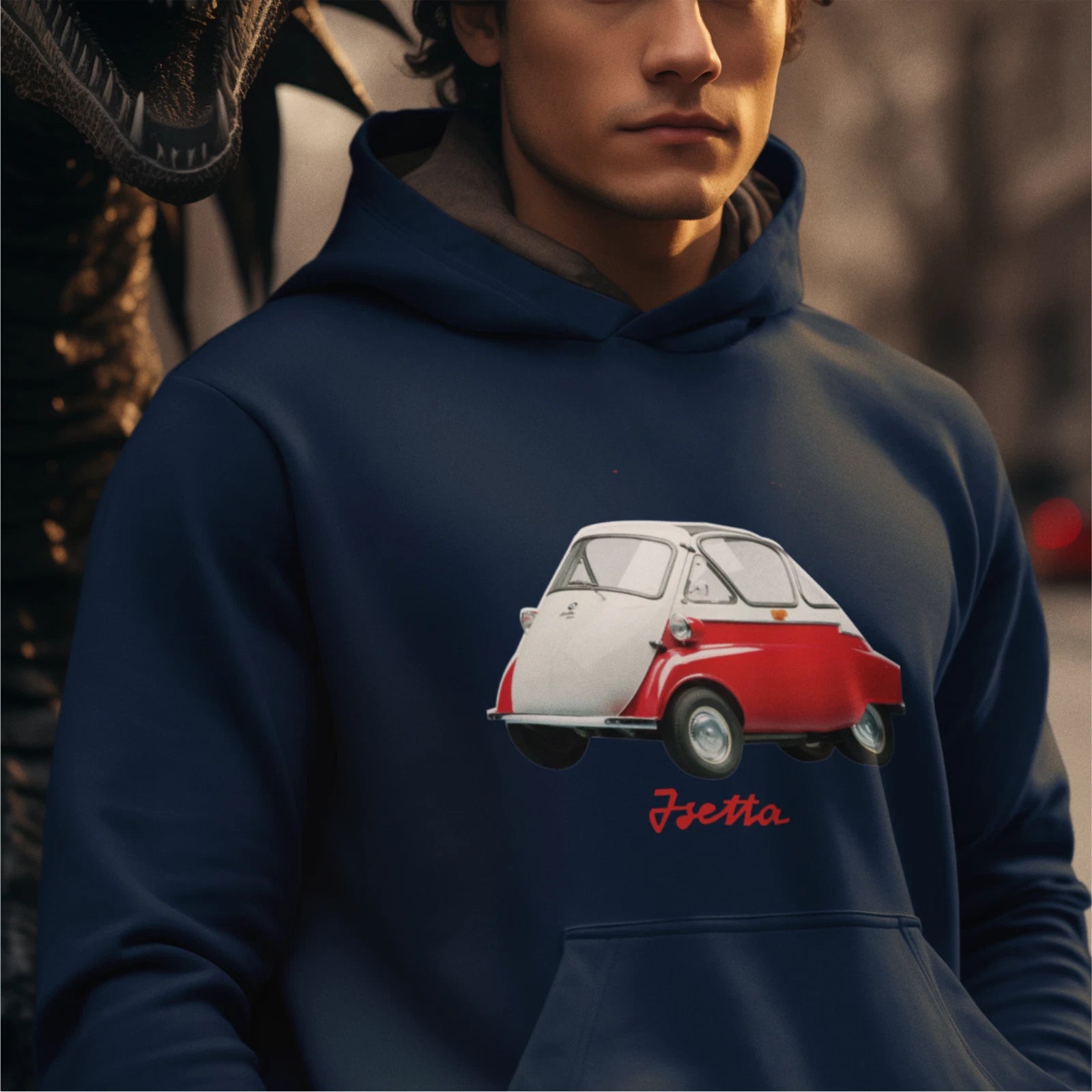 Retro Vintage Classic 1950's Isetta Bubble Car Premium Quality Hooded Sweatshirt