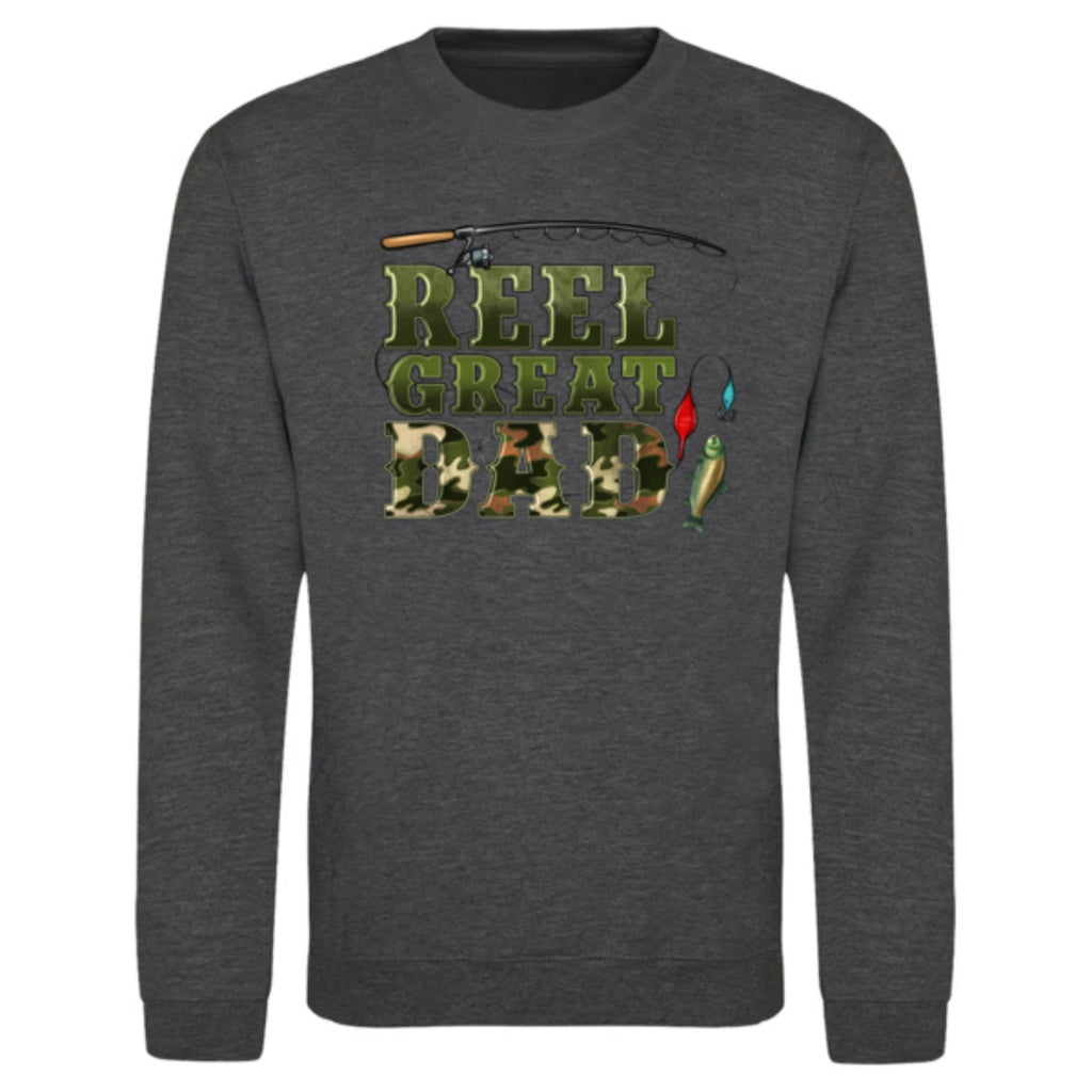 Funny Humorous Fishing Angling 'Reel Great Dad' Text Premium Quality Sweatshirt