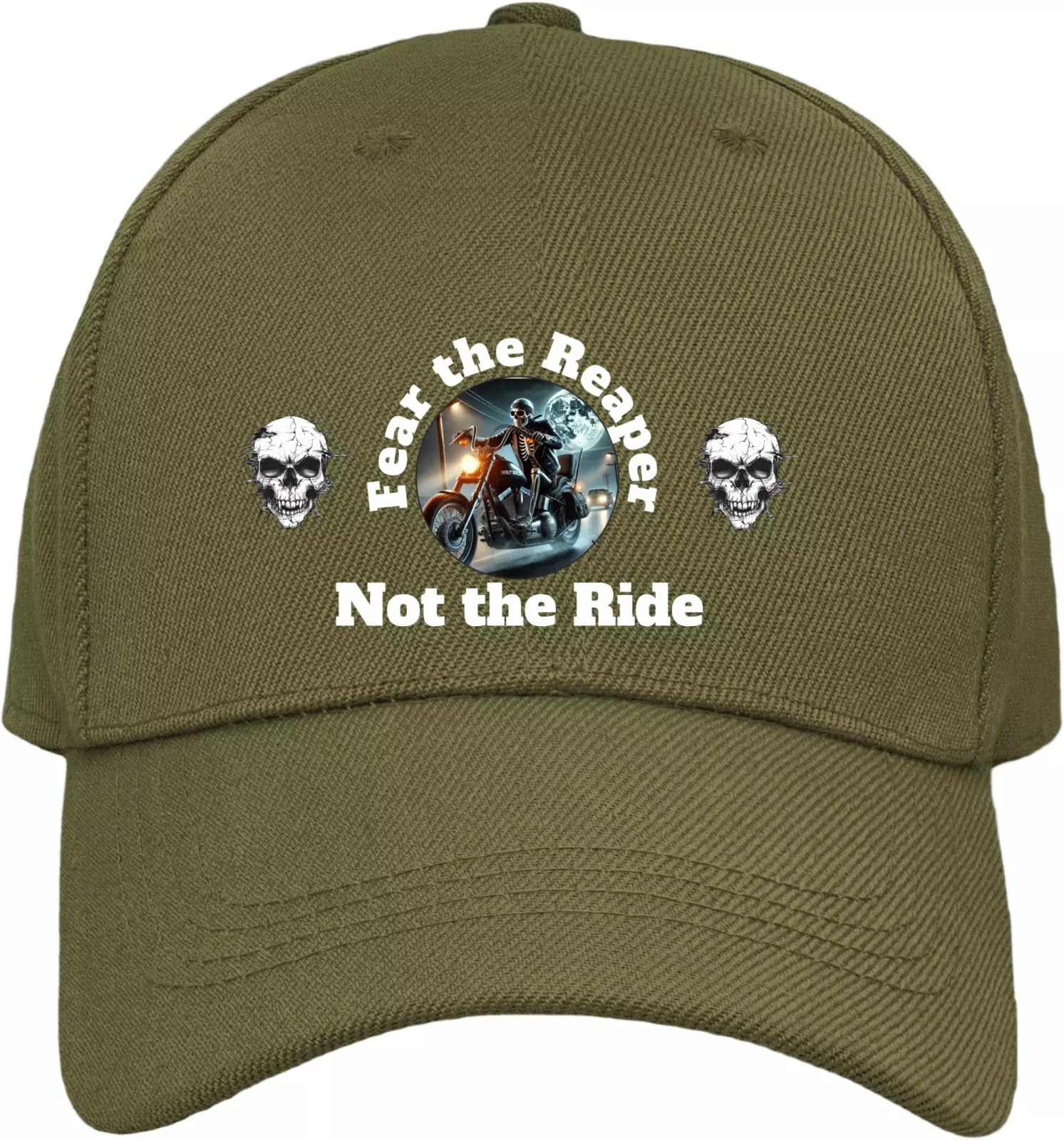 Funny  Biker Motorcycle 'Fear the Reaper' Text & Image Premium Baseball cap
