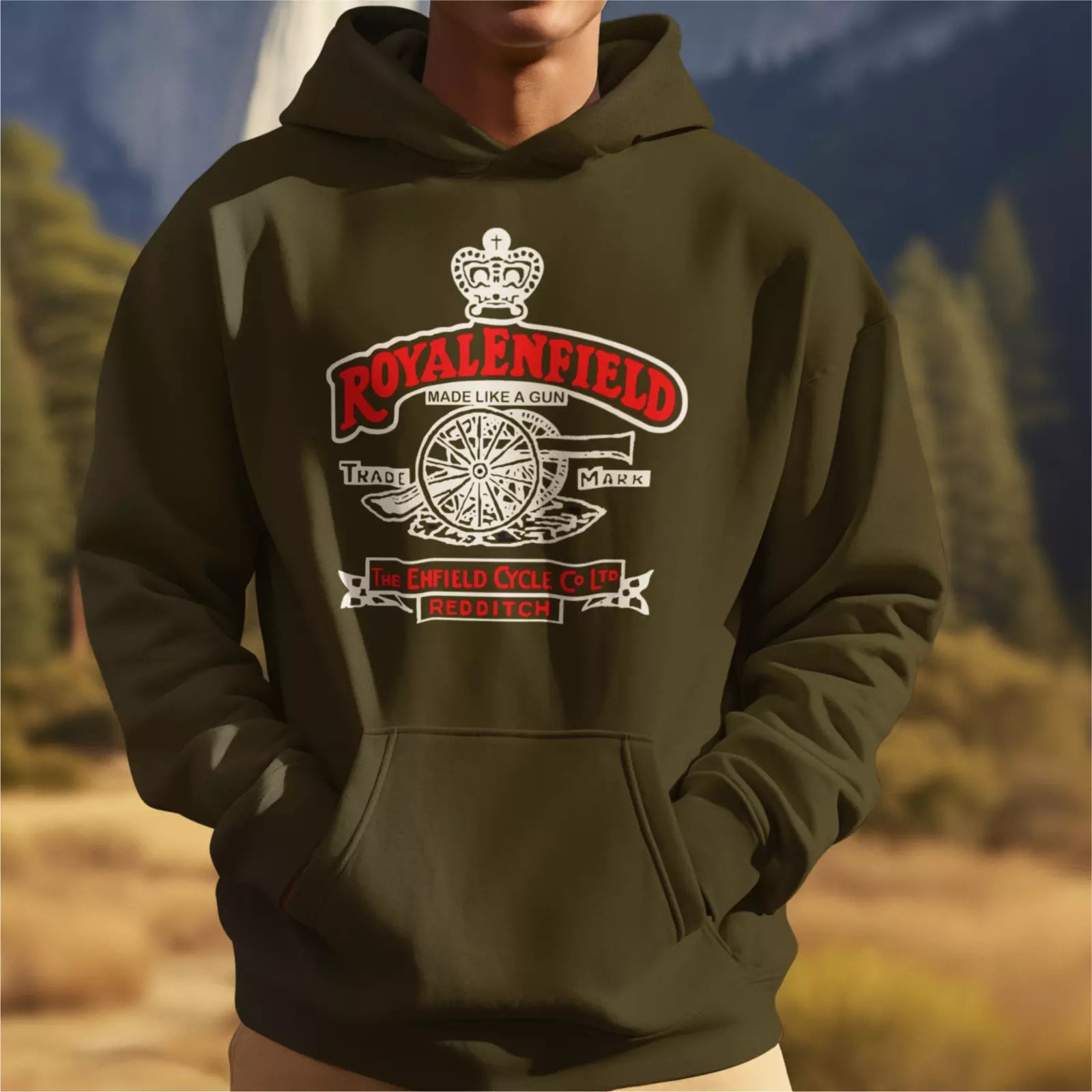 Vintage Classic Royal Enfield Gun Motorcycle Biker Premium Hooded Sweatshirt