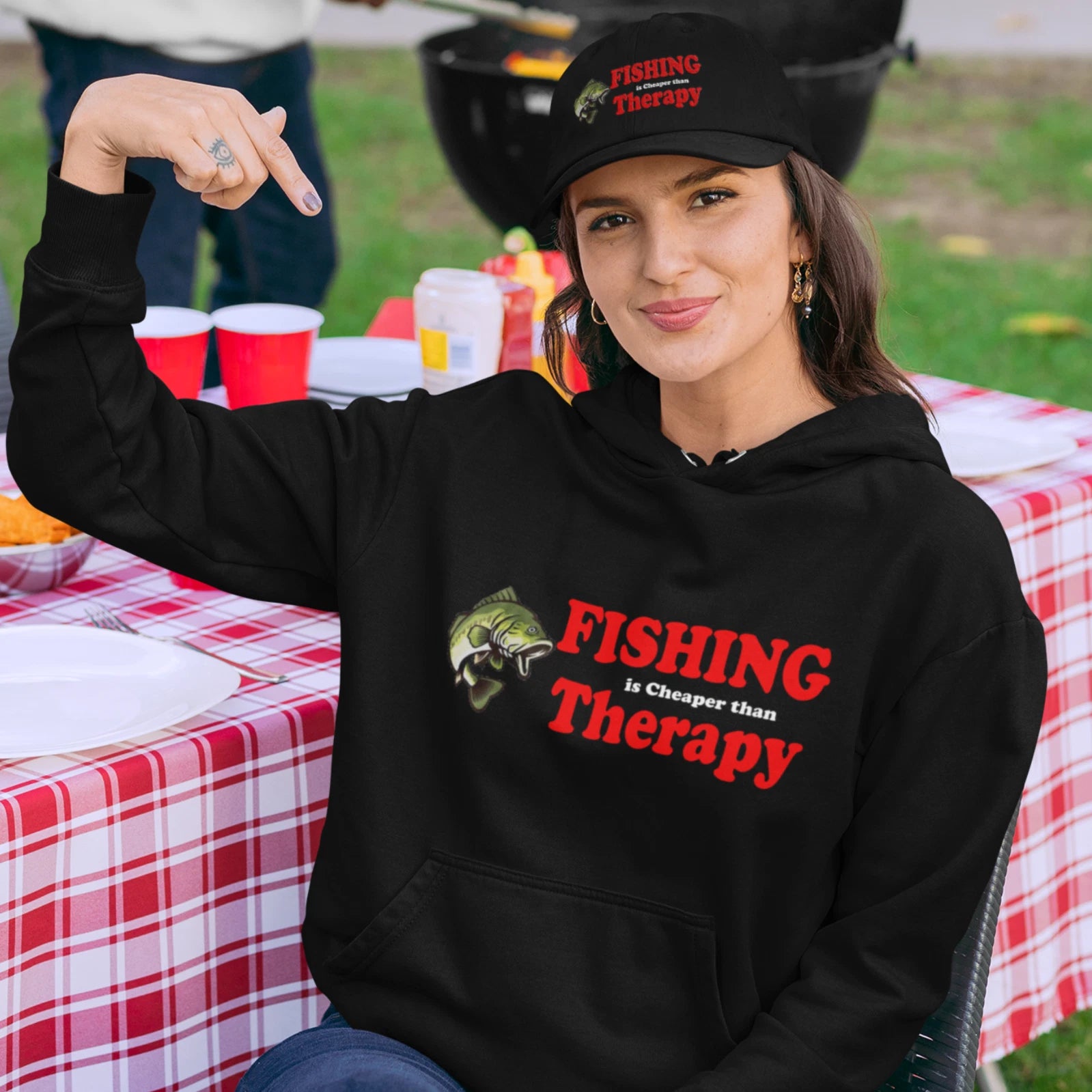 Humorous Funny Fishing Is Cheaper Than Therapy Premium Quality Hooded Sweatshirt