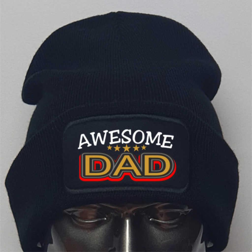 Awesom Dad text original warm beanie knitted Premium Quality Beanie Gift