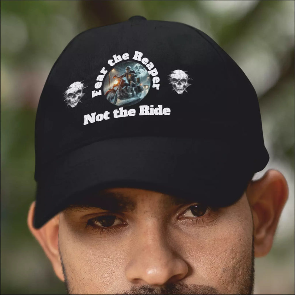 Funny  Biker Motorcycle 'Fear the Reaper' Text & Image Premium Baseball cap