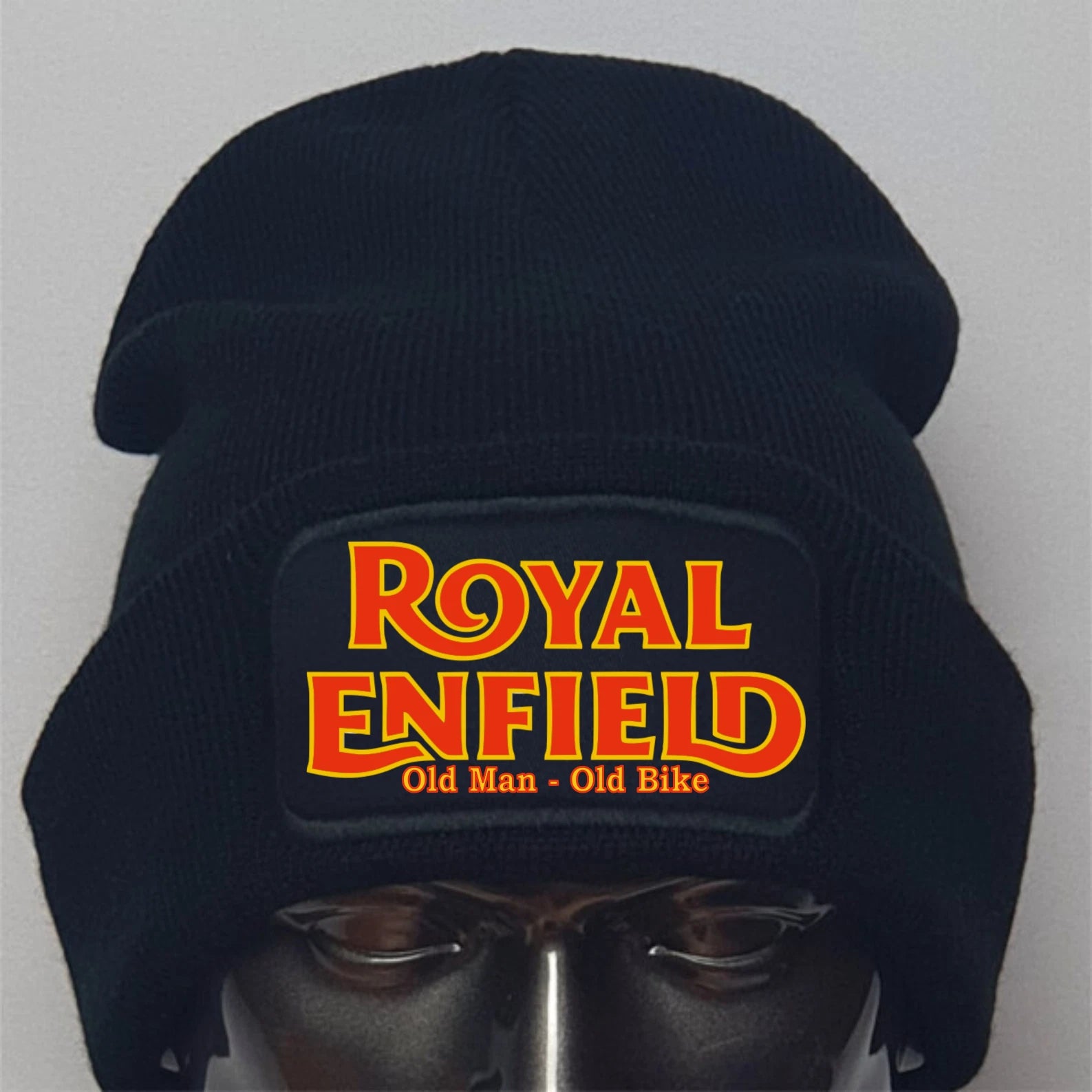 Humorous Retro Royal Enfield Old Man - Old Bike Logo Motorcycle Biker Beanie Hat