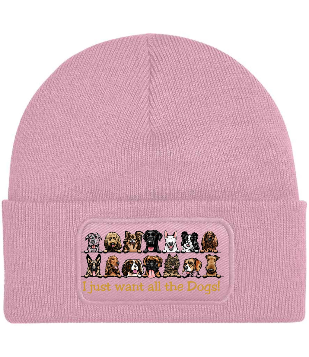 Funny I Want All The Dogs illustration and text knitted Premium Quality Beanie