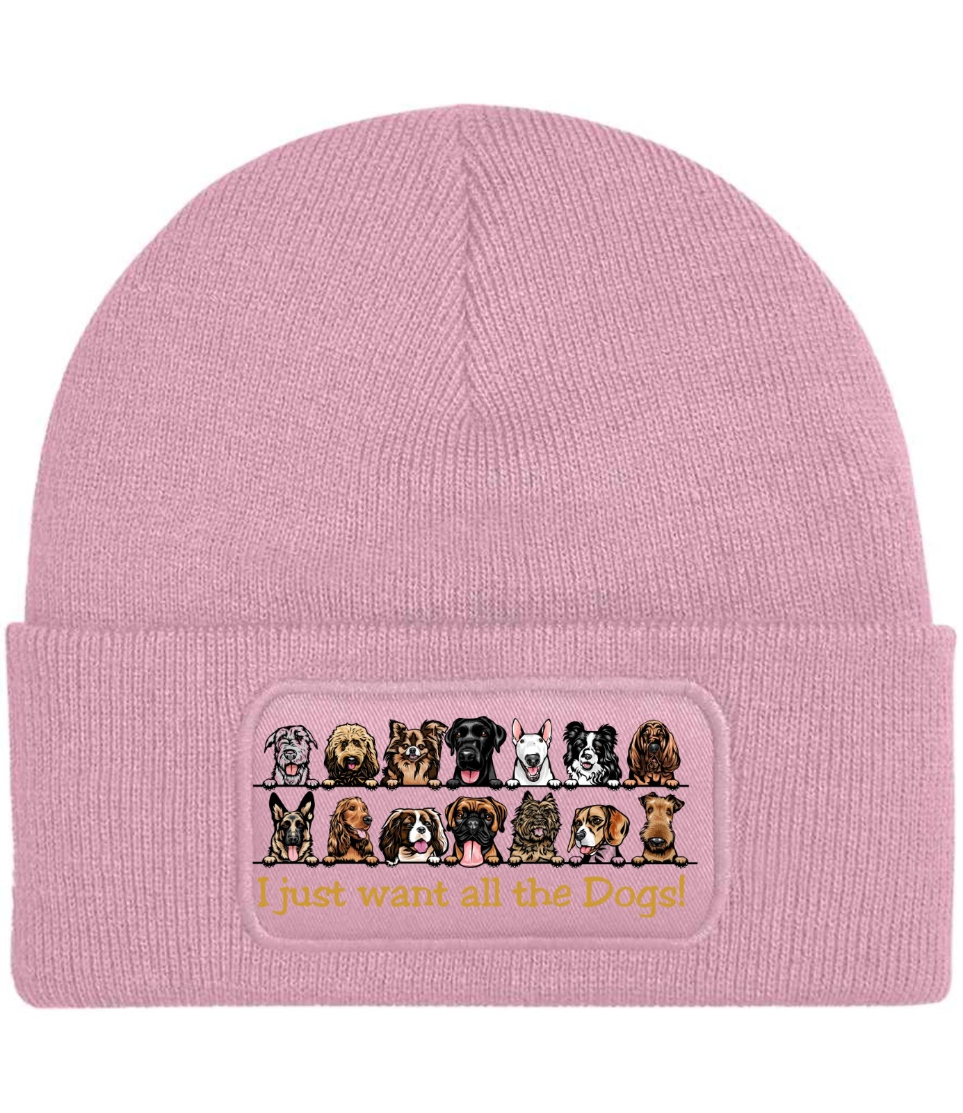 Funny I Want All The Dogs illustration and text knitted Premium Quality Beanie