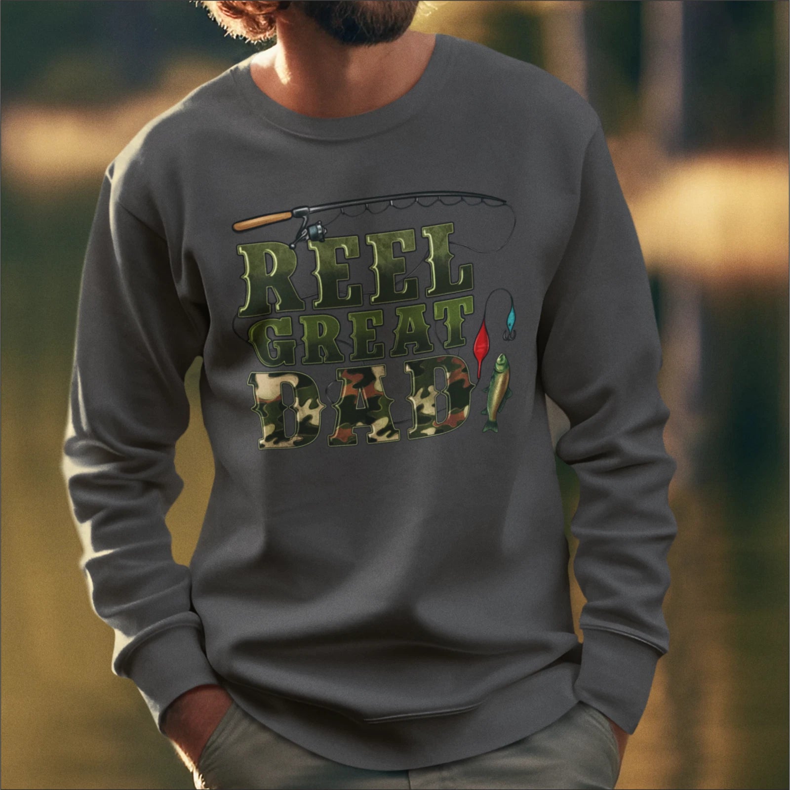 Funny Humorous Fishing Angling 'Reel Great Dad' Text Premium Quality Sweatshirt
