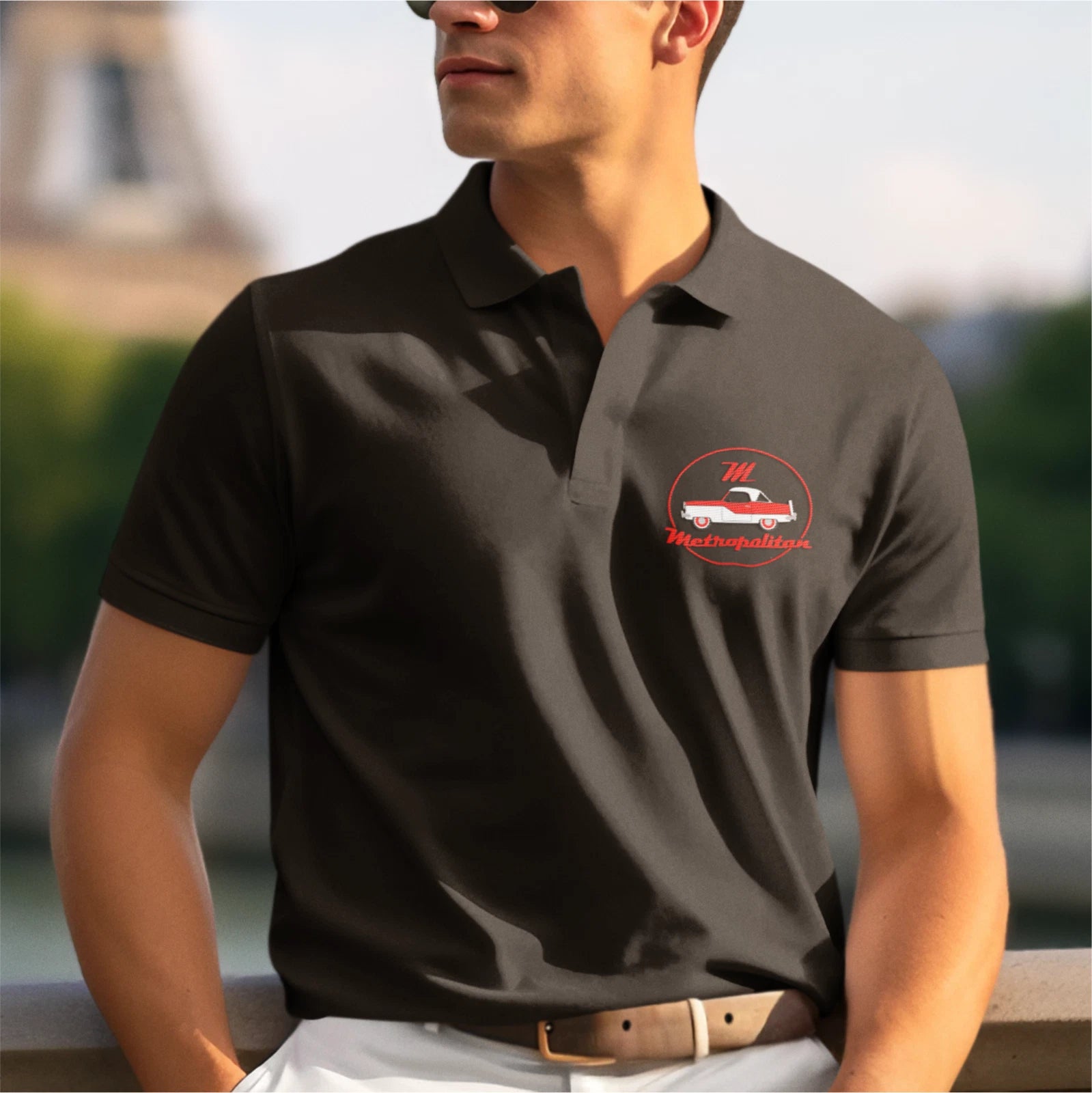 Retro Vintage Classic Nash Metropolitan Car Image Premium Quality Poloshirt
