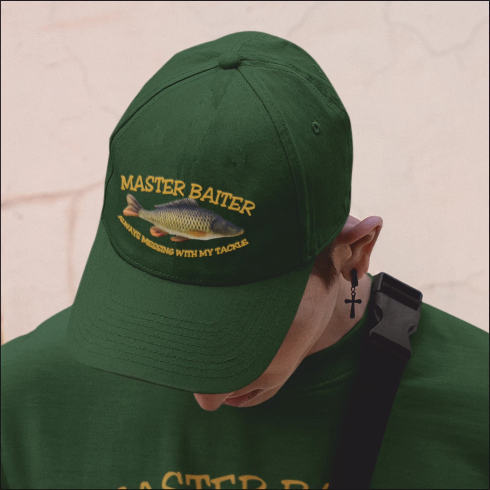 Funny Fishing Angling Master Baiter Text Carp Image Premium Quality Baseball Cap