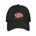 Black cap with 'The Famous James Motorcycles' logo on a white background