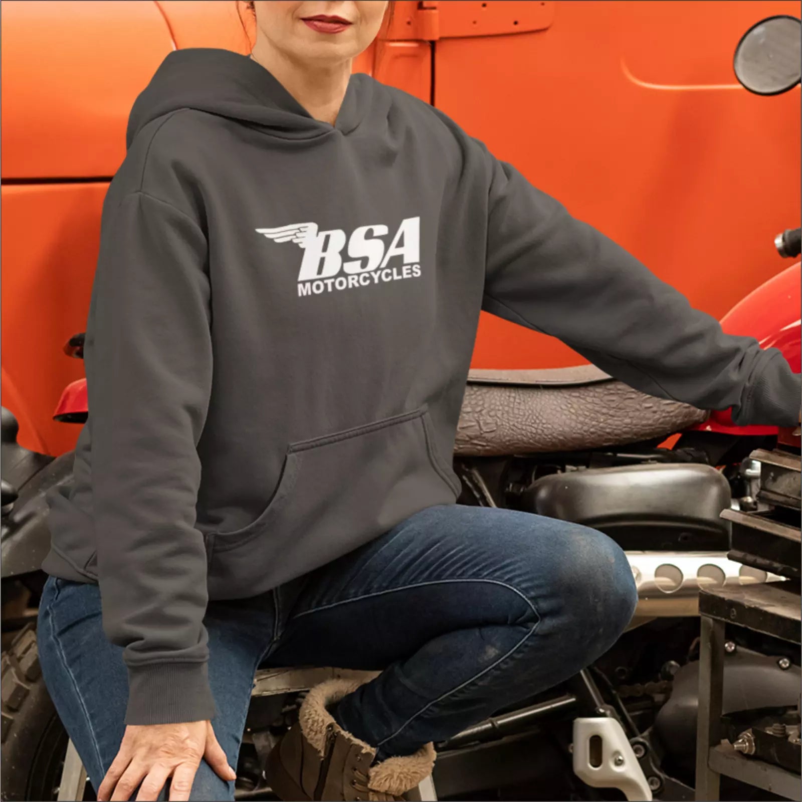 Retro Vintage Classic English BSA Motorcycle Biker Premium Hooded Sweatshirt